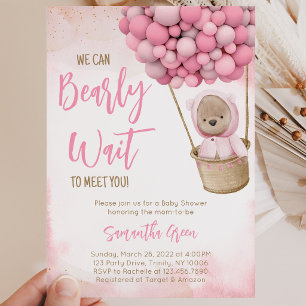 Invitation à la baby shower Pink Bear Balloon