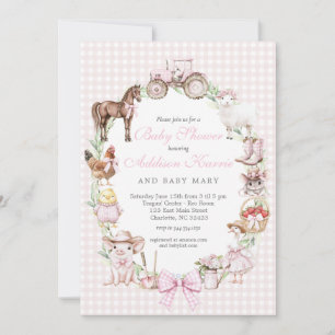 Invitation à la baby shower Pink Farm