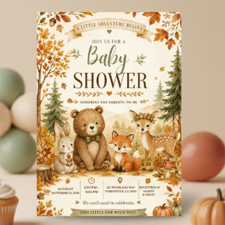 Invitation à la baby shower pour bébé animaux de l