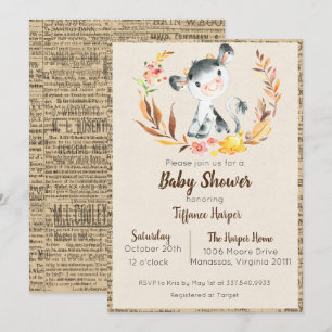 Invitation à la baby shower pour bébé vache de fer
