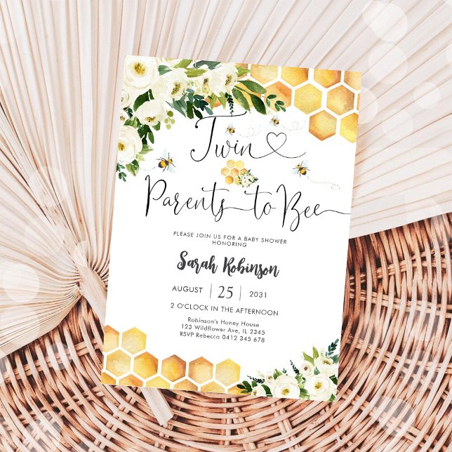 Invitation à la baby shower pour jumeaux sur le th (Créateur téléchargé)