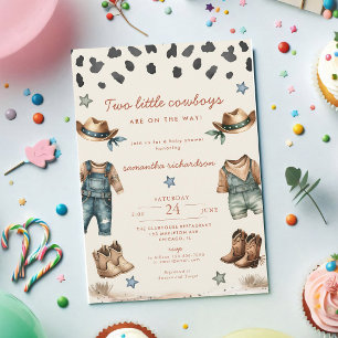 Invitation à la baby shower pour les jumeaux cowbo