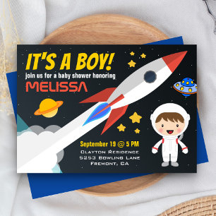 Invitation à la Baby Shower Rocket Boy dans l'Espa