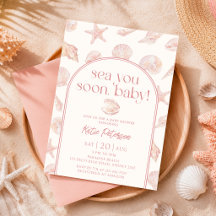 Invitation à la baby shower Rose Coquillage de mer