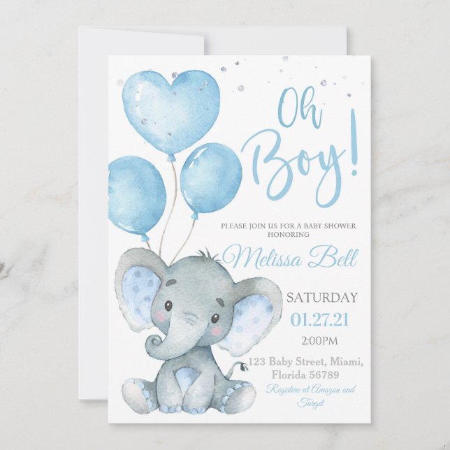 Invitation à la Baby Shower Thème Éléphant Petit É (Devant)