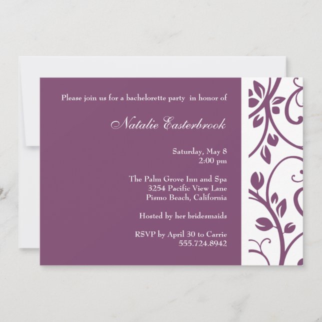 Invitation à la Bachelorette de Vine Florale (Devant)