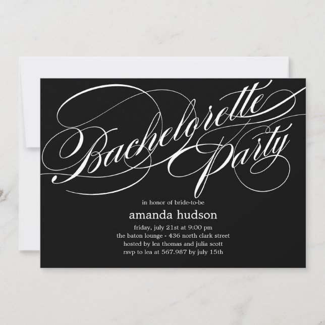 Invitation à la Bachelorette Party de script éléga (Devant)