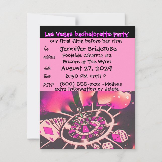 Invitation à la bachelorette rose de Vegas (Devant)