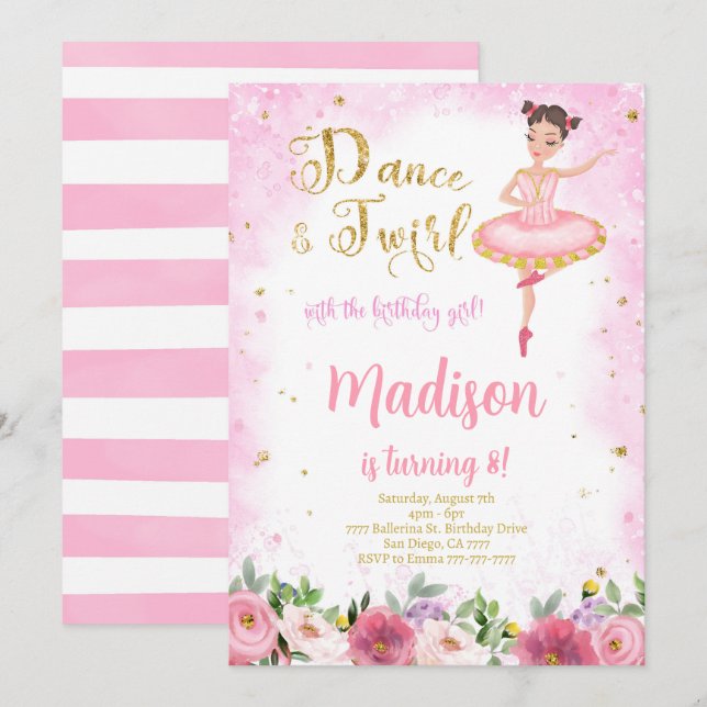 Invitation à la Ballerina or et rose (Devant / Derrière)