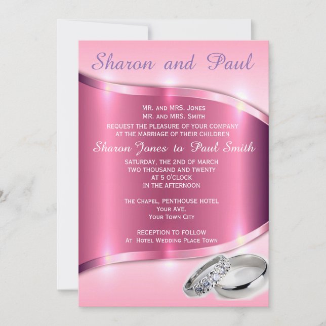 INVITATION À LA BANDE DE MARIAGE DE PLATINE ROSE (Devant)
