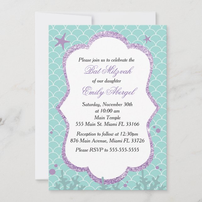 Invitation à la Bat Mitzvah sous la mer violet sar (Devant)