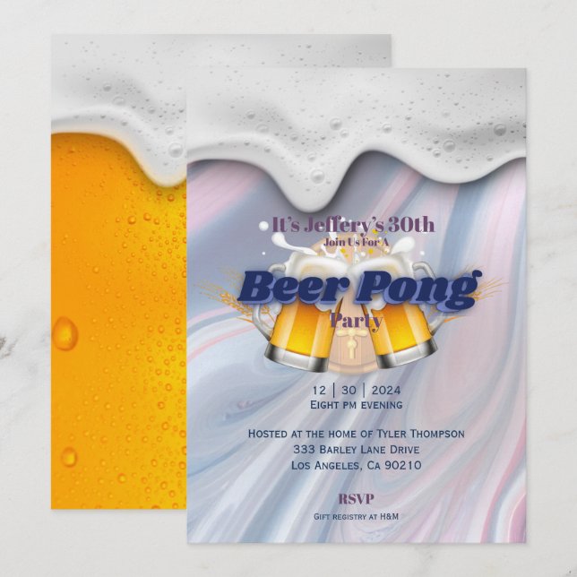 Invitation à la bière pong (Devant / Derrière)