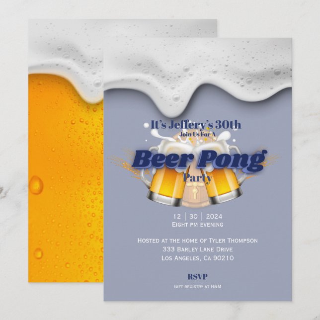 Invitation à la bière pong (Devant / Derrière)