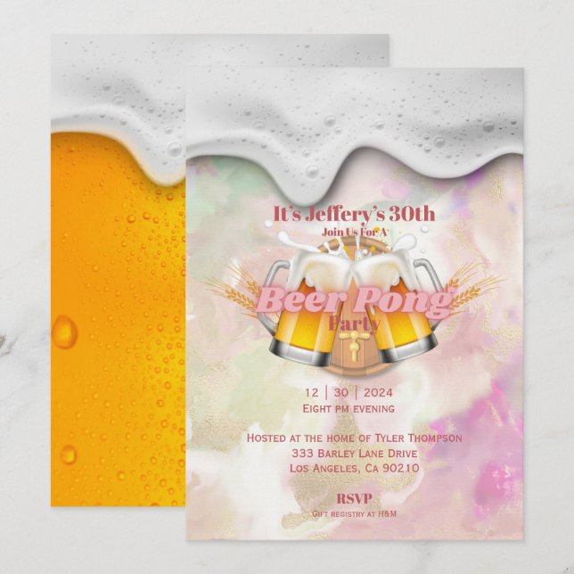 Invitation à la bière pong (Devant / Derrière)