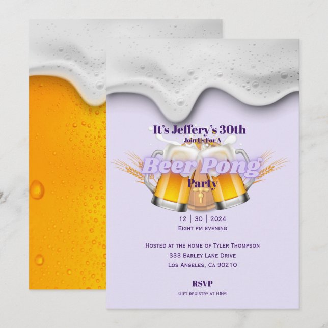 Invitation à la bière pong (Devant / Derrière)