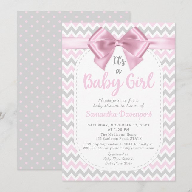 Invitation à la boussole Baby shower de Chevron ro (Devant / Derrière)