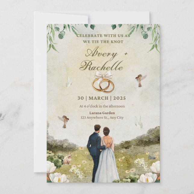 Invitation à la célébration de la mariage verte bl (Devant)