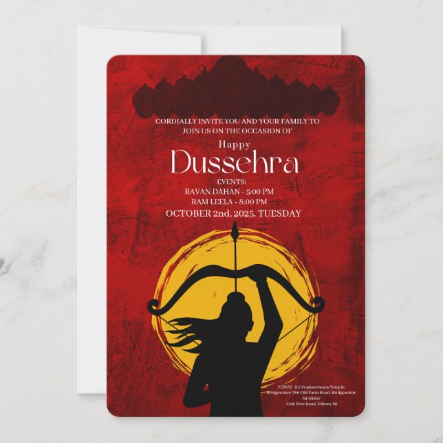 Invitation à la célébration joyeuse de Dussehra (Devant)