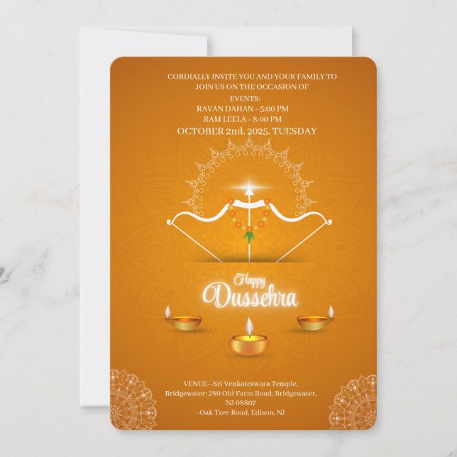 Invitation à la célébration joyeuse de Dussehra (Devant)