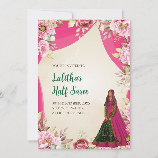 Invitation à la cérémonie de demi-Saree en tant qu (Devant)