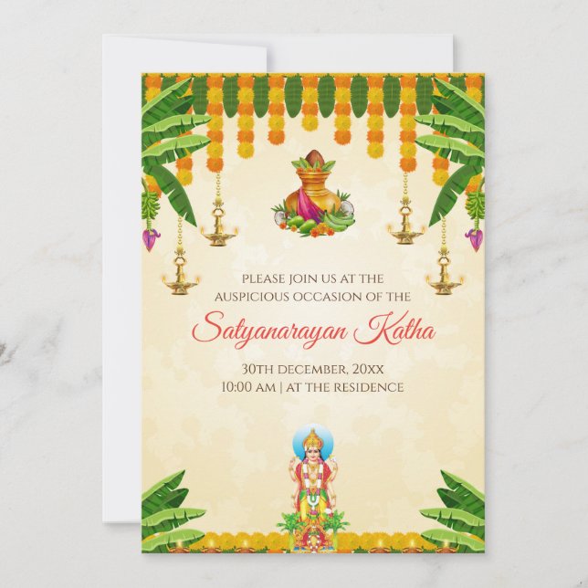 Invitation à la cérémonie de pooja et à la Satyana (Devant)
