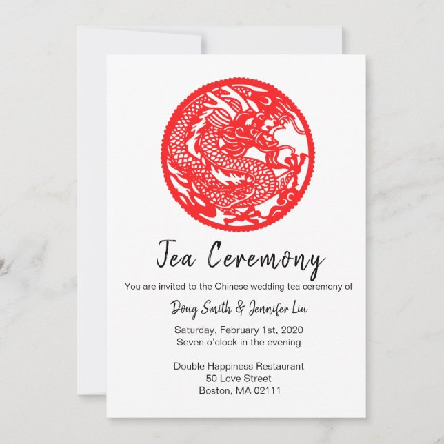 Invitation à la cérémonie de thé de mariage chinoi (Devant)