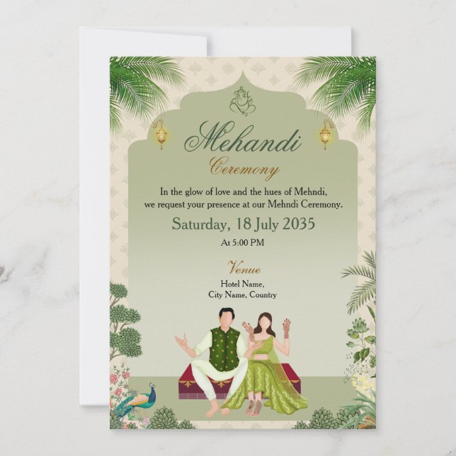 Invitation à la cérémonie du Mehndi vert (Devant)
