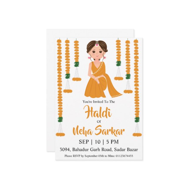 invitation à la cérémonie haldi (Devant/Arrière en situation)