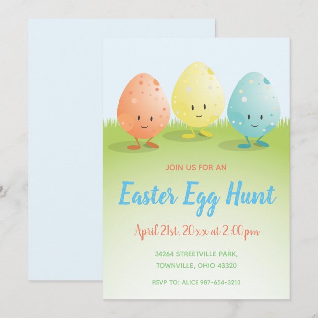 Invitation à la chasse aux oeufs de Pâques (Devant / Derrière)