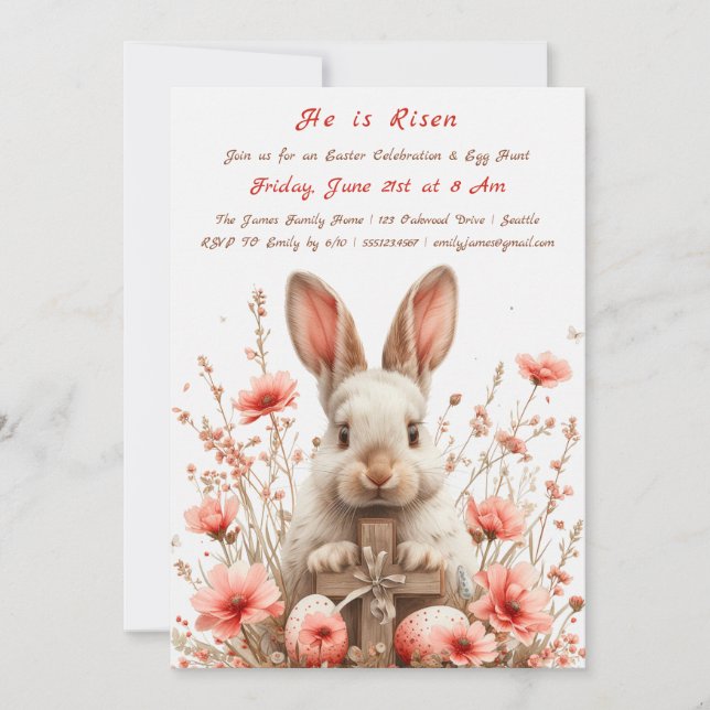 Invitation à la chasse aux œufs de Pâques "Il est  (Devant)