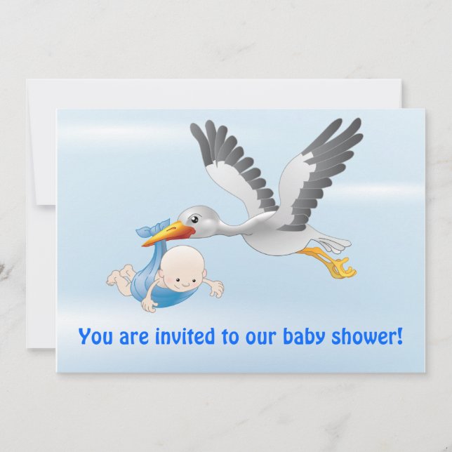 invitation à la cigogne et au bébé (garçon) (Devant)