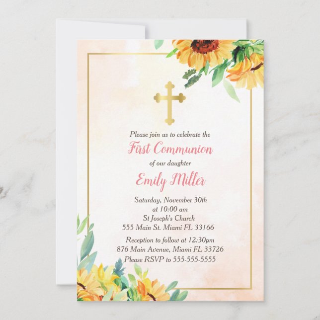 Invitation à la communion des tournesols d'aquarel (Devant)