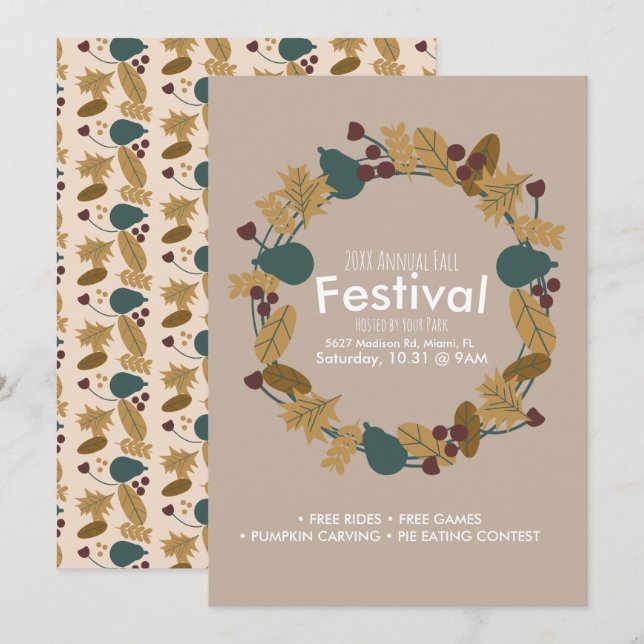 Invitation à la couronne de citrouille du festival (Devant / Derrière)