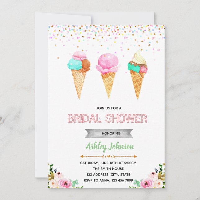 Invitation à la crème glacée de la douche nuptiale (Devant)