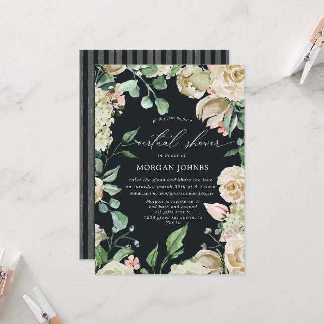 Invitation à la crème printanière Floral (Devant/Arrière en situation)
