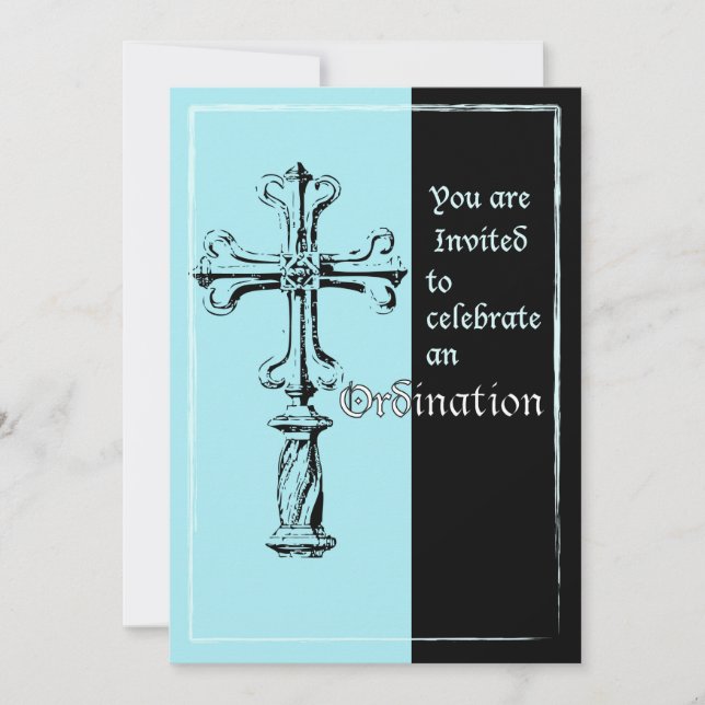 Invitation à la Croix d'Ordination sur Bleu et Noi (Devant)