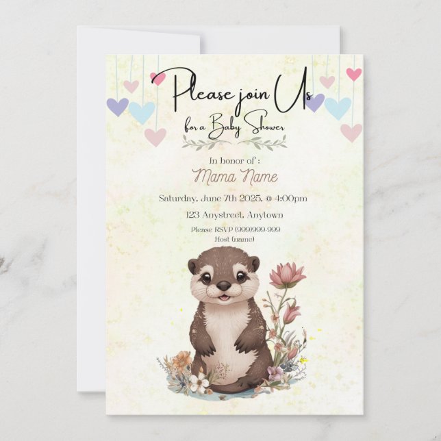 Invitation à la douche à la loutre pour bébé (Devant)