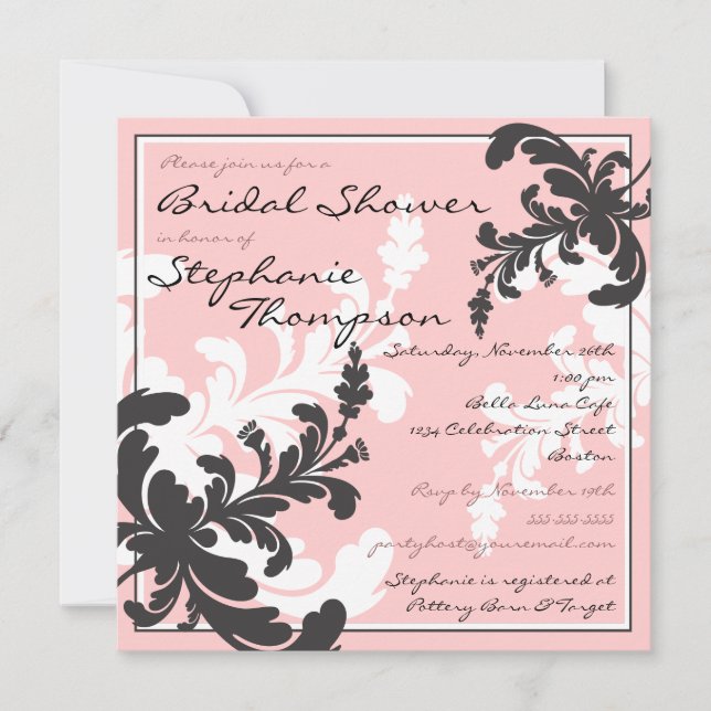 Invitation à la douche à la nuptiale de Damask (Devant)