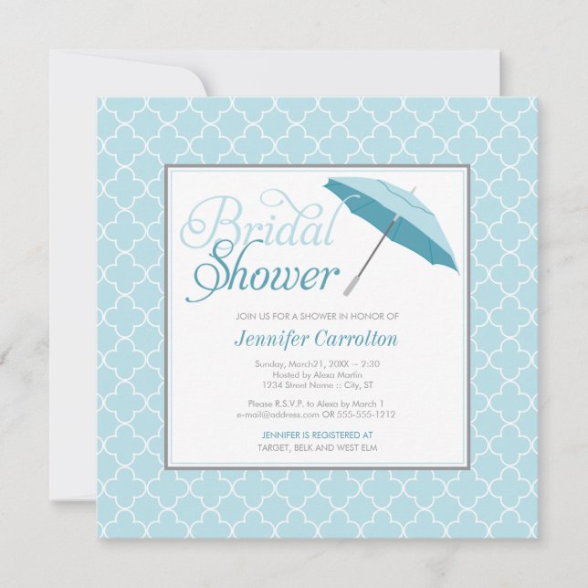 Invitation à la douche à parapluie bleu nuptiale (Devant)