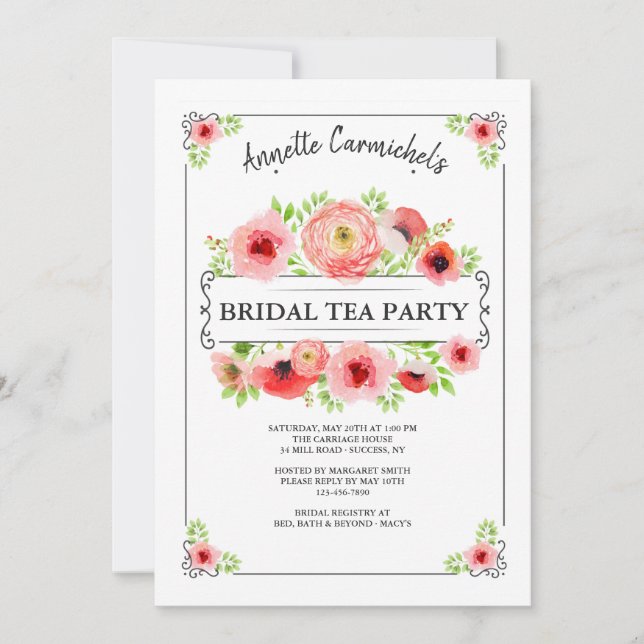 Invitation à la douche à thé pour les nuptiales (Devant)