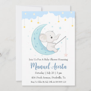 invitation à la douche bébé d'éléphant bleu modern