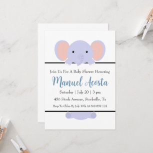 invitation à la douche bébé d'éléphant bleu modern