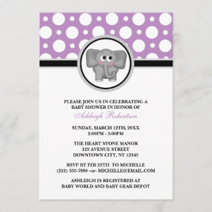 Invitation à la douche bébé Polka Dot Purple Eleph