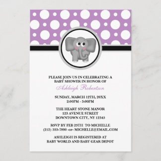 Invitation à la douche bébé Polka Dot Purple Eleph