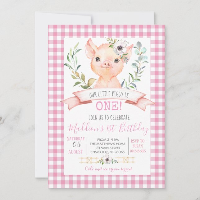 invitation à la douche d'anniversaire de porc (Devant)