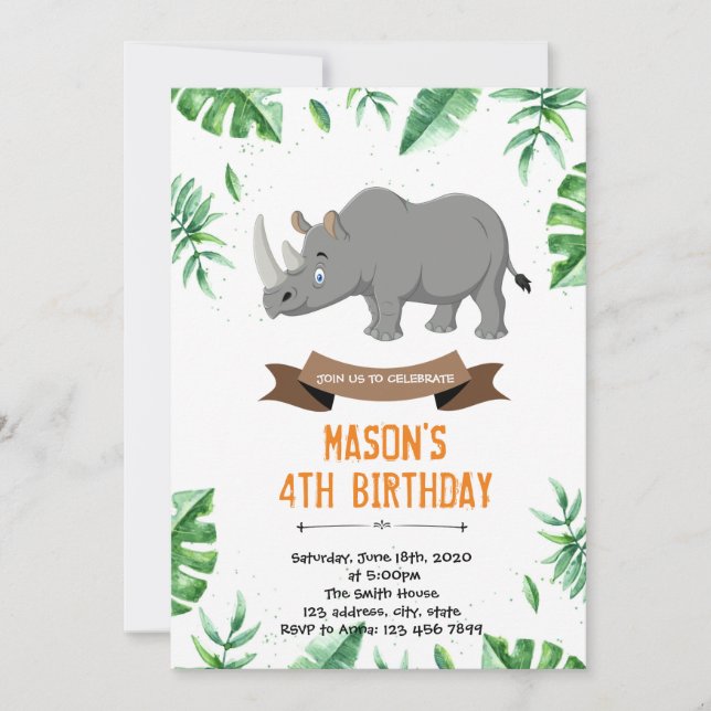 Invitation à la douche d'anniversaire Rhino (Devant)