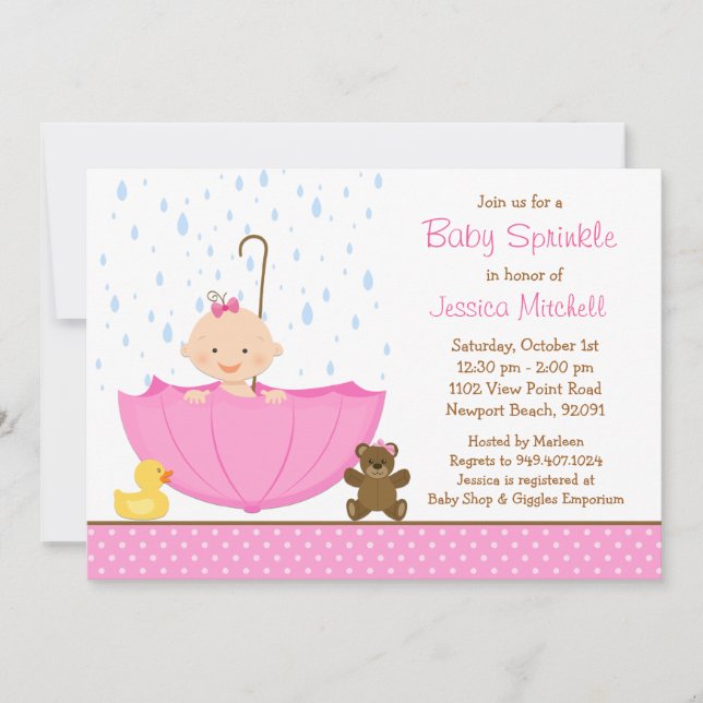 Invitation à la douche de bébé saupoudrée pour une (Devant)
