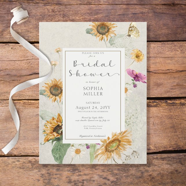 Invitation à la douche de crème de tournesol été v (Vintage Summer Sunflower Cream Bridal Shower Invitation Postcard)