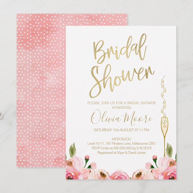 Invitation à la douche de la mariée à la floraison (Devant / Derrière)