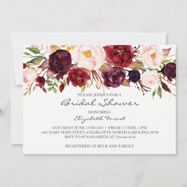 Invitation à la douche de la mariée aux fleurs de  (Devant)